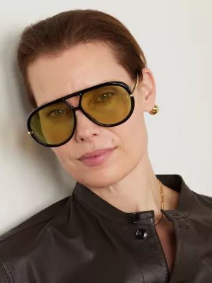 Embellished Aviator Style Recycled Acetate And Gold Tone Sunglasses