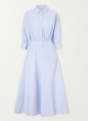 Striped Cotton-poplin Midi Dress