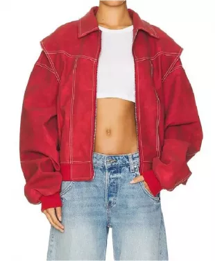 Shop Off Campus S01 Ella Bright Red Bomber Jacket
