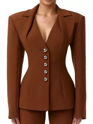Real Housewives of OC Gina Kirschenheiter Brown Ponte Blazer