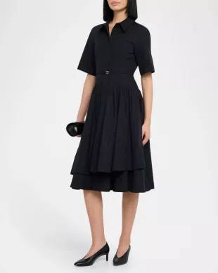 Short-Sleeve Belted A-line Dress