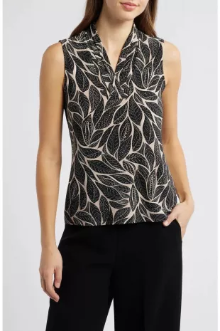 Leaf Print Sleeveless Top in Anne Black Latte