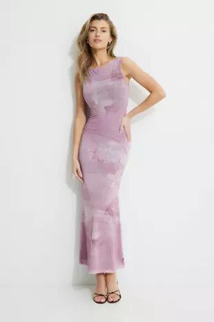 Boat Neck Mesh Maxi Dress