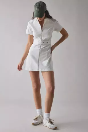 Cord Zip-Front Belted Mini Dress