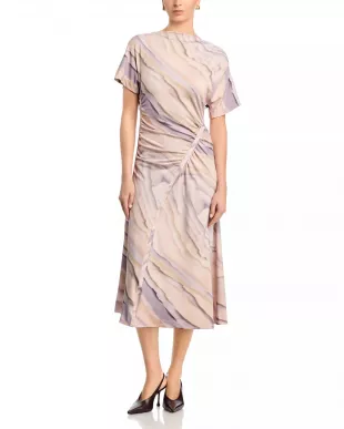 Ecaren Jersey Midi Dress in Lavender Tide Print
