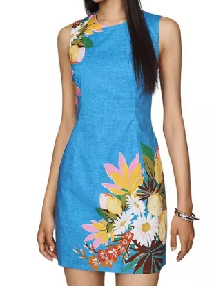 CBS Mornings Skyler Bouchard Blue Floral Graphic Dress