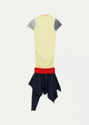 Mock-Neck Colorblock Handkerchief Dress