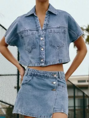 Below Deck Mediterranean S11 Aesha Scott Denim Crop Shirt
