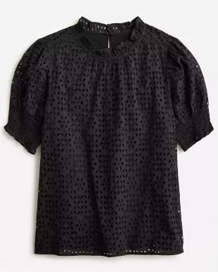 Smocked Puff-Sleeve Top