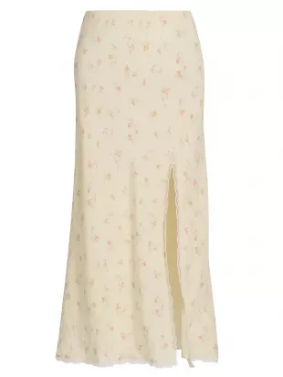 Loveshackfancy Silvia Floral Slit Midi-Skirt
