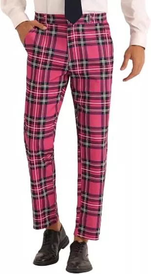 Plaid Printed Regular Fit Flat Front Work Prom Dress Pants