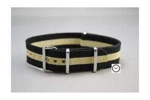 Bracelet montre nylon NATO véritable Noir Beige Sable (1 bande)
