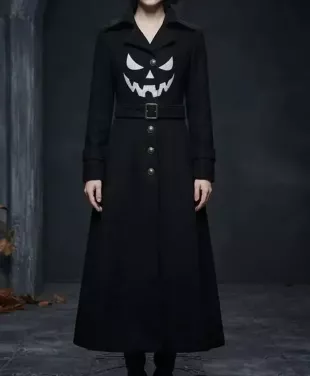 Gothic Pumpkin Black Wool Coat for Women