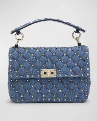 Medium Rockstud Spike Denim Shoulder Bag