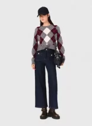 Cropped Argyle Pattern Sweater