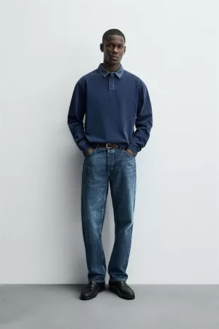 Contrast Collar Polo Sweatshirt