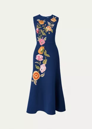 Floral Embroidered Sleeveless Midi Dress