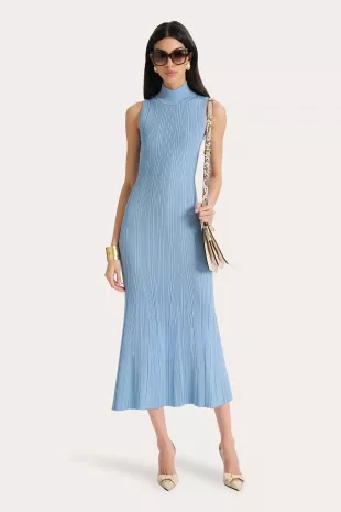 Azura Ribbed Trumpet Mock Neck Dress