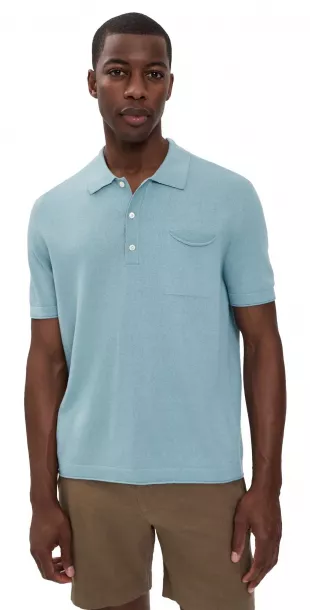 Cotton Linen Sweater Polo in Sky Blue by