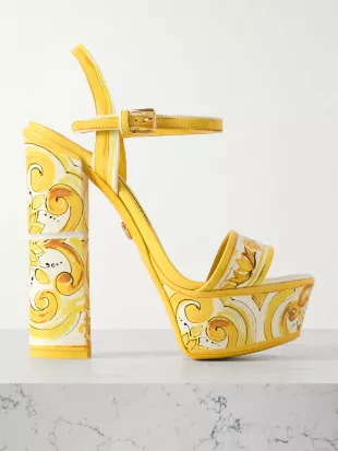 Formal Tile-Print Leather Platform Sandals