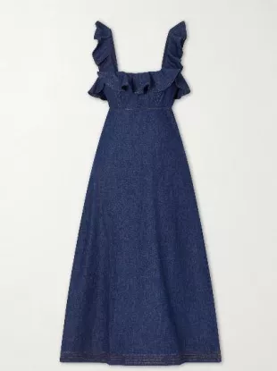 Aster Ruffled Denim Midi Dress