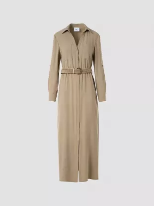 Twill Belted Trench-Style Midi Dress