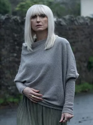 The Crow Girl S2 Katherine Kelly Grey Drape Sweater