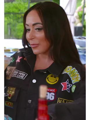 Jersey Shore Family Vacation S9 Angelina Pivarnick Black Multi Patch Jacket