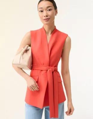 The Belted Long Vest in Fiery Sunset