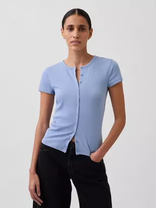 Modern Rib Button-Front Crew T-Shirt
