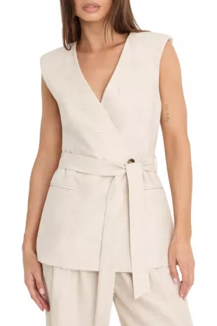 Linen Sleeveless Belted Vest