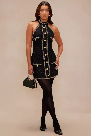 Polly Hardware Trim Tweed Mini Dress