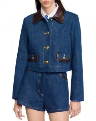 Denim Jacket with leather collar