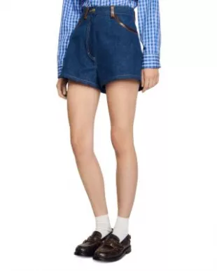 Denim Shorts with Leather Details