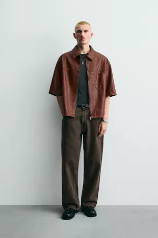Relaxed Fit Faux Leather Overshirt
