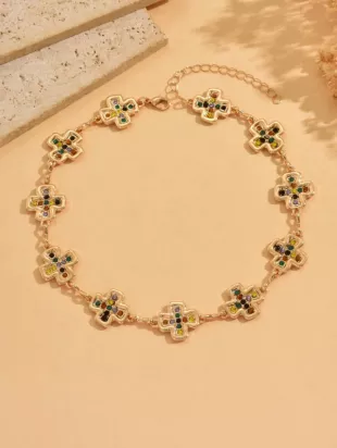 1pc Minimalist Metal Geometric Colorful Crystal Cross Necklace