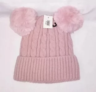 Knit Winter Beanie Hat with Two Faux Fur Balls