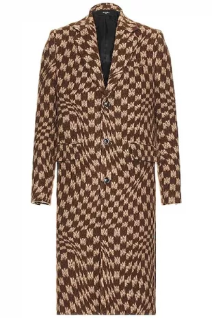 Jacquard Wavy Overcoat In Brown