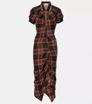 Cotton Tartan Midi Shirt Dress