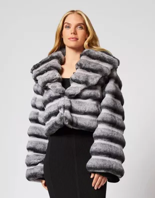 Shawl Collar Chinchilla Faux Fur Jacket