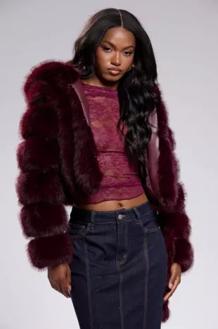 Jolene Faux Fur Coat in Burgundy