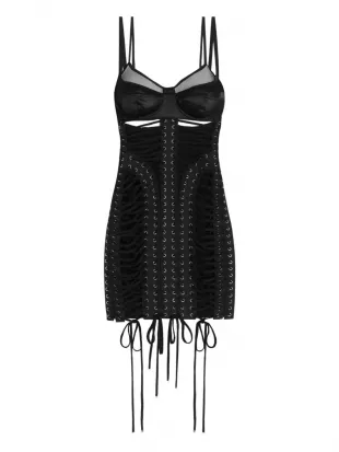 Lace-up Satin Mini Dress