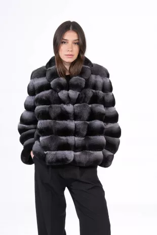 Chinchilla Skin Ash Long Hair Short Jacket