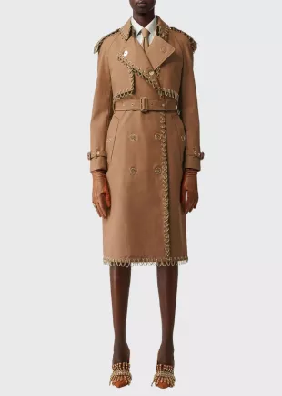 Chain-Trim Trench Coat