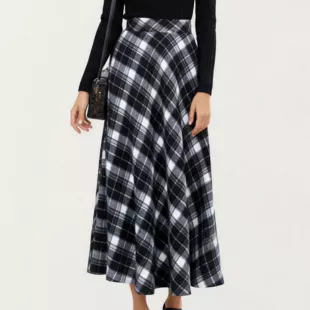 Plaid Maxi Skirt with Soft Flowing Drape