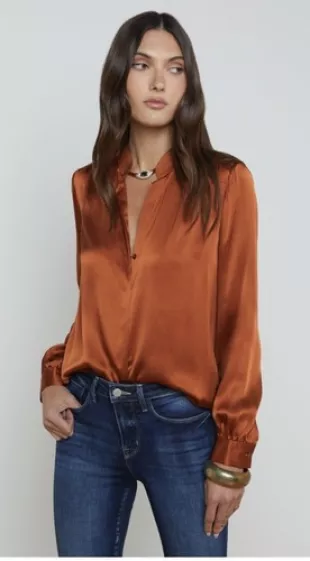 Bianca Band Collar Blouse in rich ginger