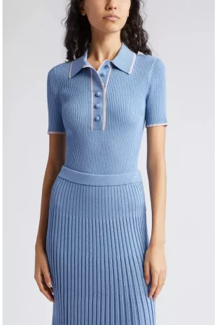 Metallic Rib Polo Sweater