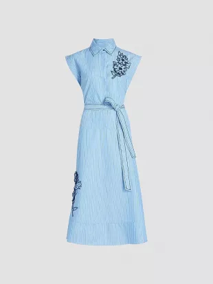 Callie Pinstripe Floral Midi Dress