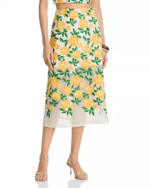 Marta Floral Embroidery Midi Skirt