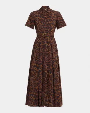 Leighton Leopard-Print Belted Midi Shirtdress
